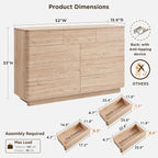 JXQTLINGMU 9 Drawer Dresser for Bedroom, 52" Wide Modern Wood Dressers with Push-to-Open Drawers for Closet Storage, Chest of Drawers TV Stand for Living Room & Hallway, Curved Profile, Natural