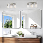 Silver Bathroom Mirror, 36 x 36 Inch Square Mirrors for Wall, Aluminum Metal Framed Vanity Mirror, Rounded Corner Wall Mounted Mirror for Over Sinks Living Room Bedroom Entryway