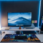 Eflxamz Desk Pad,City Starry Night Desk Mat,Abstract Oil Painting Large Gaming Mouse Pad for Desk,Extended Big Computer Keyboard Mouse Pad with Non-Slip Base and Stitched Edge,35.4"x15.7"
