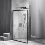 Shower Framed Glass Panel, 34" W x 74" H Shower Screen, 5/16" (8mm) Tempered Glass Shower Door, Fit for Walk-in Bathroom, Matte Black Fixed Shower Door