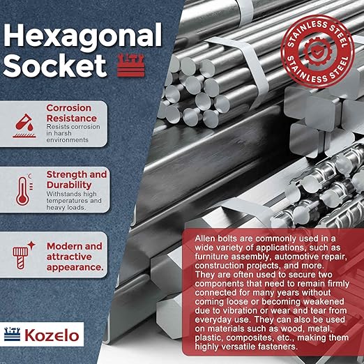 Kozelo 5pcs Socket Head Cap Screws - [M8-1.25 x 80mm] 304 Stainless Steel Allen Socket Drive for Electrical Motor 3D Printing Fan Engine Replacement Use, Silver