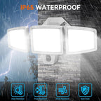 PURICH LED Security Lights Motion Sensor Outdoor Lights, 5000K Daylight, IP65 Waterproof, Dusk to Dawn, 3-Head Motion Detected Flood Light for Garage, Yard, Porch, White, 2 Pack