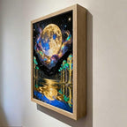 URVIP LED Glowing Photo Frame, 3D Starry-Sky Blue Moon Wall Art, 9x12 Inches Dimmable Light Up Light Painting for Bedroom, Unique Aesthetic Decor, Great Birthday Gift for Women Men