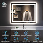 YEELAIT 40x32 Inch LED Bathroom Mirror with Lights Front and Backlit Lighted Vanity Mirror for Bathroom Wall with 3 Colors Dimmable Anti-Fog Memory Shatter-Proof IP54 Waterproof Horizontal/Vertical