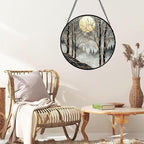 AMDERVEN Stained Glass Window Hanging - Black and White Gold Moon Forest Sun Catcher for Door Home Decor Suncatcher Christmas Mother's Day Birthday Gifts for Women Men Lovers Mom Nana 7.8 in
