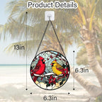 DASTOLL Stained Glass Window Hanging, Love Birds Cardinals Sun Catchers Colorful Glass Panel Birds Suncatcher Decor for Birthday for Women, Men, Wife, Lovers, and Mom 6.3 in