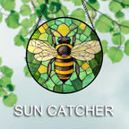 DASTOLL Stained Glass Window Hanging 4 Pcs Set Green Plants Yellow Insect Theme 6.3" - Suncatcher Door Garden Sun Catcher Decor Birthday Christmas for Mom Woman Nana Men