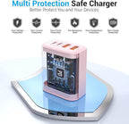 TT&C USB C Block 40W, 4 Ports Wall Plug Fast Charging Block, PD+QC Multiport Power Adapter USB C Charger Type C for iPhone 17, 17 Air, 17 Pro, 17 Pro Max, 16,15,14,13,12, Galaxy Phones (Pink 1Pack)