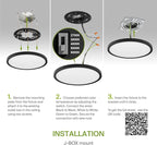 ASD LED 12" Round Flush Mount Ceiling Light Fixture, Low Profile Surface Lighting | 5CCT, Dimmable, Ultra-Thin, ETL Listed | 24W 2000LM 2700-6000K 100-277V | Kitchen, Hallway Lamp | Black, 4 Pack