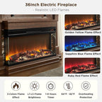 OKD 52 Inch Electric Fireplace with Mantel, Fireplace TV Stand with 36" 3-Sided Glass Electric Fireplace Heater for Living Room (Brown)