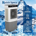 11.6 Gal Portable Evaporative Air Cooler, 3500 CFM cooler with Remote Timer, 3 Speeds 120° Oscillation 3-Side Cooling Pads, Auto-Swing for Home Workshop Office Garage