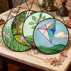 AMDERVEN Stained Glass Window Hanging 4 Pcs Set Pink Green Spring Saplings Flowers Large 15" - Suncatcher Door Garden Sun Catcher Home Decor Mother's Day for Woman Nana Mom Men