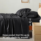 Bedsure Full Size Bed Sheets, Cooling Sheets, Rayon Derived from Bamboo, Breathable & Soft, Deep Pocket Up to 16 Inches, Hotel Luxury Silky Bedding for Hot Sleepers, Black