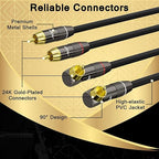 RCA Cable 6 FT, 90 Degree Right Angle 2RCA to 2RCA Stereo Audio Cable, Zinc Alloy Shell, Gold-Plated Plug, 2 RCA Audio Cord, for Home Theater, Subwoofer, HDTV, Amplifier, Hi-Fi System, Car, Speaker