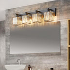 FDPBY Modern Bathroom Vanity Light 4-Lights Modern Black Crystal Wall Light Bathroom Vanity Light Fixtures