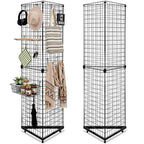 Weysat 5' x 1.6' Triangle Gridwall Panel Display Stand 3-Sided Grid Tower with Base and Casters Rolling GridWall Panel Stand for Home Organization Display Vendor Events, Black