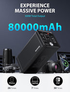 YKPOWER Power Station 80000mAh,Solar Generator with 300W AC Outlet,296Wh Lithium Battery Portable Power Station with 8 Port Power Bank for home use,RV,Outdoor,Camping