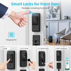 Miuedo WiFi Smart Locks for Front Door with Handle Sets, Keyless Entry Door Lock Fingerprint Deadbolt, Electronic Digital Touchscreen keypad, App Control, Easy to Install (Black)