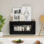 Vavkorkula TV Stand for 55 Inch with 2 Large Drawers & Hidden Storage Cabinets, Modern Farmhouse Entertainment Center Television Stands for Living Room Bedroom, Black