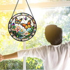 DASTOLL Stained Glass Window Hanging, Butterflies Flying in The Sky Suncatcher for Doors Home Sun Catchers Decoration and Christmas, Mother's Day Birthday Gifts for Women, Men, and Mom 14.9x14.9 in