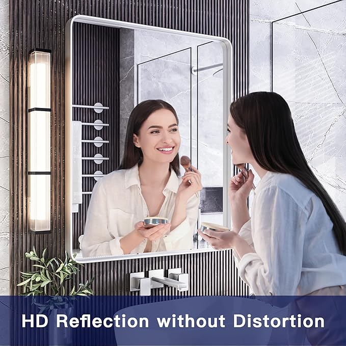 ISKM Modern 24"L x 36"W Silver Brushed Aluminum Alloy Mirror, Wall Mounted Vanity Mirror