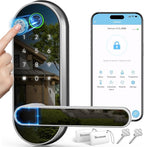Keyless Entry Fingerprint Digital Smart Lock with Handle & Keypad: Electronic/Electric Lock with Code, App Control Biometric Deadbolt Door Knob for Front, Interior, Exterior & Bedroom Door (Silver)