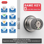 iulock Smart Door Knob with Keypad and Key,Keyless Entry Door Lock with Rubber Grip, Auto Lock,50 User Code,Waterproof, Easy to Install and Program for Bedroom(Stain Nickel Same Key 4 Pack)