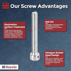 Kozelo 25pcs Socket Head Cap Screws - [M6-1 x 45mm] 304 Stainless Steel Allen Socket Drive for Electrical Motor 3D Printing Fan Engine Replacement Use, Silver