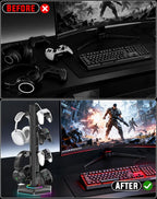 Kytok Headset And Controller RGB Stand for Xbox/ PS5/ PS4 Controller, Headphone & Remote Holder for Desk with 9 RGB Lights & 2 USB 3.0 Ports, Gaming Organizers & Storage Accessories for Gaming Gift