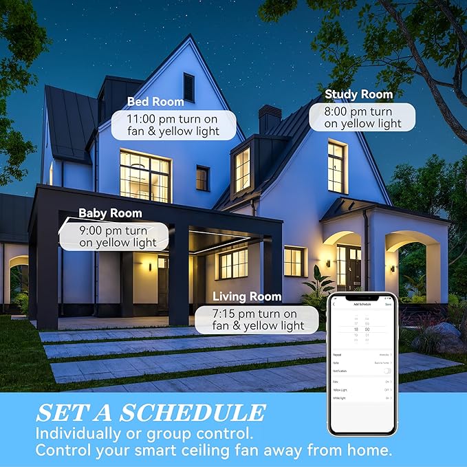 SMAAIR 52 Inch Smart Wifi Ceiling Fans with Dimmable LED Lights and Remote, Compatible with Alexa/Google Home/Siri/APP, Outdoor DC Fans with 10 Speeds, Timer/Schedule,White