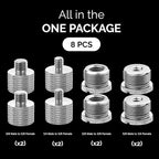 IXTECH Mic Stand Adapter Set - 8 Piece Metal Tripod Adapter Kit - 5/8 Female to 3/8 Male & 1/4 Female to 5/8 Male - ADP02A Silver