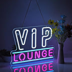 ZODZ VIP Lounge Neon Sign LED Light up Sign with USB Powered for Office, Modern White+Pink, 17x12 Inches