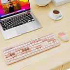 Nowlike Wireless Keyboard and Mouse Combo, Retro Typewriter Keyboard with Round Keycaps, Full-Size Ergonomic, Brown, Ideal for Windows PC, Home, Office, and College, Wireless Keyboard Mouse Combo