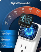WILAWELS Digital Temperature Controller Outlet, 15A/1800W Heavy Duty Thermostat Plug, VA LCD Display, Heating/Cooling Control, -40°F~210°F, 4 Timer Modes, for Greenhouse Incubator Homebrew W01TC06