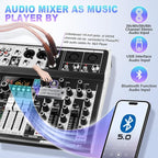 8 Channel Audio Mixer DJ Mixer Sound Board Console 16 Dsp USB Audio Interface MP3 Input +48V Phantom Bluetooth Studio Mixer Audio For Karaoke Streaming Recording