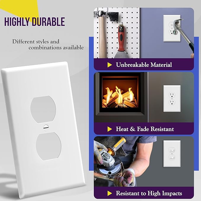 ENERLITES Jumbo Duplex Receptacle Outlet Wall Plate, Electrical Outlet Covers, Gloss Finish, Over-Size 1-Gang 5.5" x 3.5", Polycarbonate Thermoplastic, 8821O-W-10PCS, White (10 Pack)