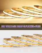 HitLights COB LED Strip Lights Warm White, 12V Tape Light 3000K 16.4ft, 2640 LEDs, 426 lm/ft, CRI 90+, IP30, Premium High Density Lighting for Kitchen, Cabinets, UL Listed (Power Source Not Included)