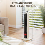 Zynkez 33" Space Heaters for Indoor Use Large Room, 1500W PTC Tower Fireplace Heater with 3D Flame, Room Heater w/Remote Control,12H Timer & Oscillation, Portable Electric Heaters for Bedroom, Beige