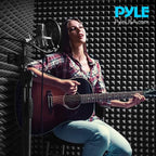 Sound Wall Panel Studio Foam - Acoustic Isolation Absorber Shield and Dampening Wedge with Height Adjustable Stand, Includes Tripod Base Stand, 2 Pack - Pyle PSIP24X2