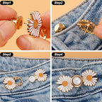 TOOVREN Pant Waist Tightener, Detachable Jean Buttons for Loose Jeans, No Sew and No Tools Button Pins for Jeans, Adjustable Jean Buttons Pins, Daisy Flower Instant Pants Button Tightener 4 Sets