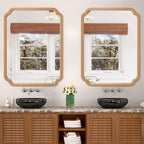 Wood Bathroom Mirror for Over Sink, 30" x 40" Modern Rounded Corner Rectangle Wall Mirror for Bathroom Vanity Decorative with Rustic Wooden Framed (Horizontal/Vertical)