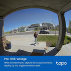 Tapo by TP-Link Smart Video Doorbell Camera with Chime, Battery or Wired, 2K QHD Color Night Vison, No Monthly Fee, 180° Ultra-Wide Head-to-Toe View, Ring Call, Free AI Detection, Local Storage (D225)