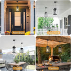 15'' Outdoor Pendant Light, Modern Outside Chandelier Outdoor Hanging Lantern Light, Matte Black with Clear Glass, Exterior Pendant Lighting Fixture Ceiling Mount for Porch, Entryway, Gazebo, 1Pack