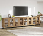 WAMPAT Modern TV Stand with Glass Doors for 120 inch TVs, 4 in 1 Entertainment Center Console with Adjustable Shelves and Metal Base for Living Room, Bedroom, Oak