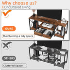 GYIIYUO TV Stand with Fabric Drawers for 65 70 75 Inches TV - Entertainment Center and Industrial TV Console Table with Open Storage Shelves for Living Room, Bedroom - 63" Rustic Brown