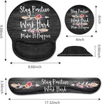 Keyboard Wrist Rest and Mouse Pad Wrist Support Set with Coasters, Stay Positive Work Hard and Make It Happen Inspirational Quote Wrist Mouse Pad with Non-Slip PU Base for Computer Laptop Home Office