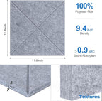 Sonicism 12 Pack X-Lined Acoustic Panels with Self-Adhesive, 12"X 12"X 0.4" Sound Proof Foam Panels, Decorative Soundproof Wall Panels, Sound Absorbing Tile for Home & Offices, Gray