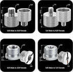IXTECH Mic Stand Adapter Set - 8 Piece Metal Tripod Adapter Kit - 5/8 Female to 3/8 Male & 1/4 Female to 5/8 Male - ADP02A Silver
