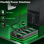 Upgraded Fast Charging Rechargeable Battery Pack for Xbox -4x6200mWh Batteries with Light Control &Charger Dock -Compatible with Xbox Series X|S,One S/X,Elite Controllers, Cases and Storage Sets,Black