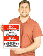 Brimar - 10" x 14" - Bilingual Construction Area Violators Will Be Prosecuted Sign - .055″ Polyethylene Plastic - Bold Text And Symbol - Easy Installation